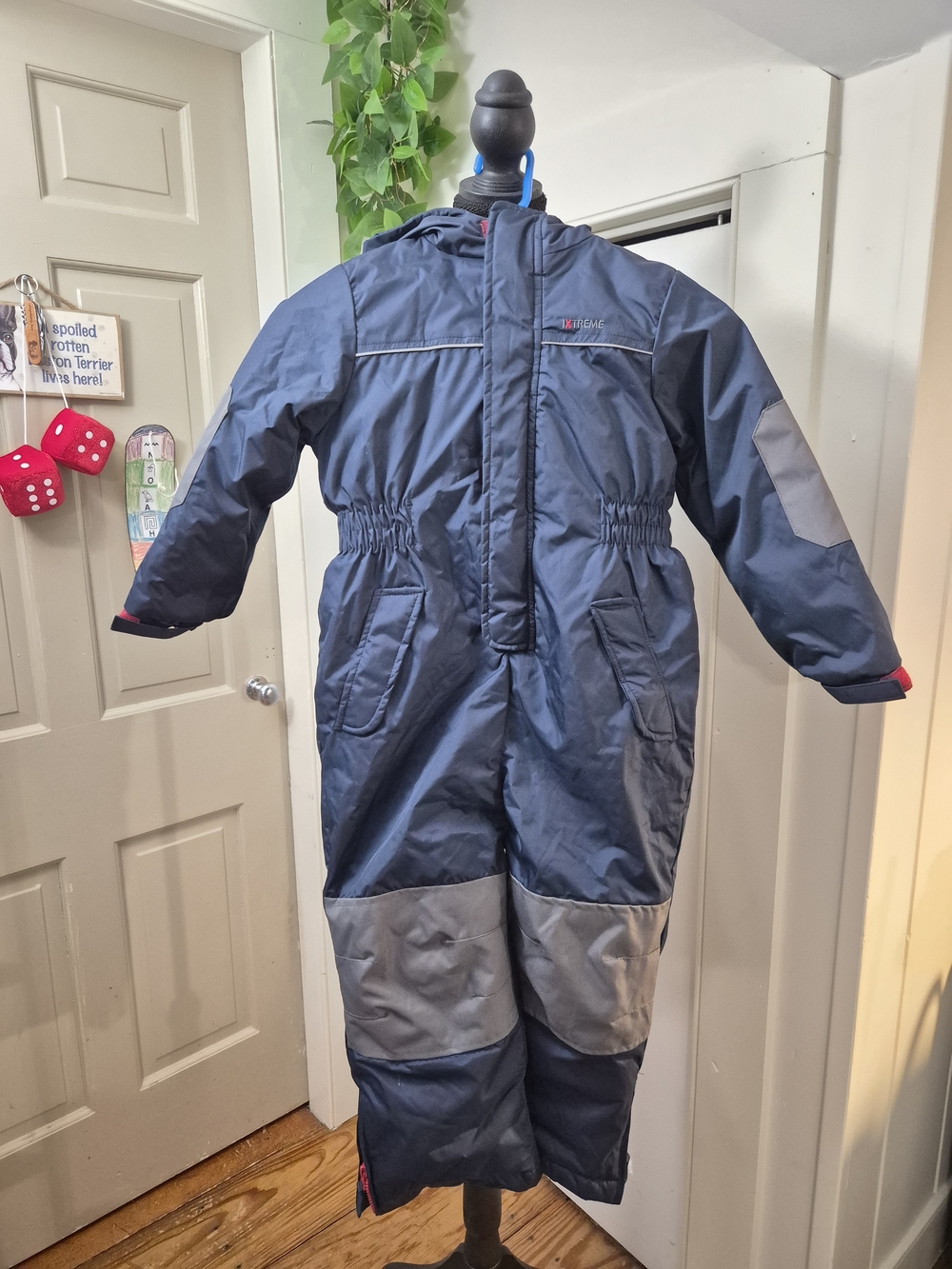 Kids Navy Blue & Gray Insulated One-Piece Snow Romper